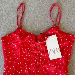 Zara Red Starry Lace-Up Top